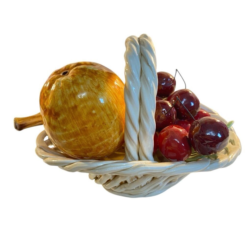 Ceramic Fruit Basket Made in Italy 6" x 8" Banana Cherries Orange - Picture 2 of 10